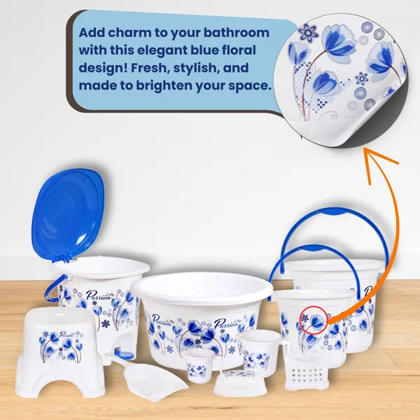 10_in_1_White_Blue_Floral_Bathroom_Set,_Unbreakable_Virgin_Plastic_Bath_Accessories_Combo,_Plastic_Bucket_Set_for_Bathroom_with_20L_&_7L_Buckets,_22L_Tub,_Dustbin,_Mug_Set,_Soap_Case,_Dustpan_&_Stool_for_Home