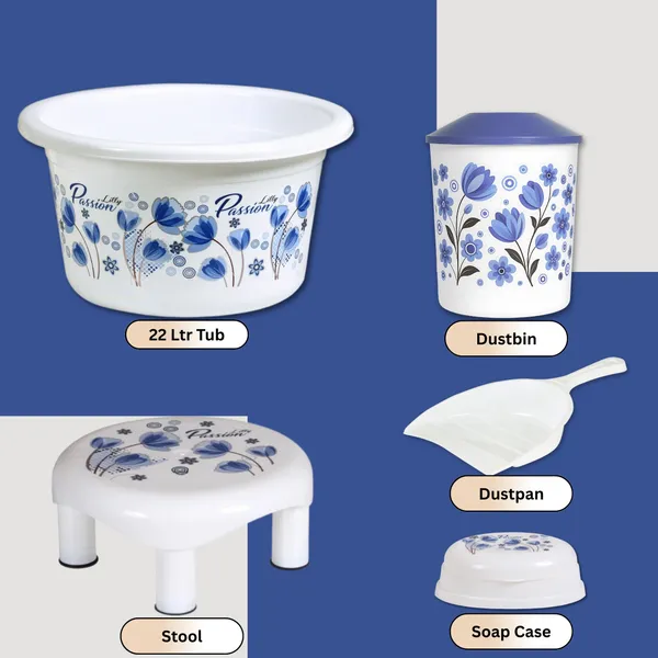 10_in_1_White_Blue_Floral_Bathroom_Set,_Unbreakable_Virgin_Plastic_Bath_Accessories_Combo_with_20L_&_7L_Buckets,_22L_Tub,_11L_Dustbin,_1L_&_1.5L_Mugs,_Soap_Case,_Dustpan_&_Stool