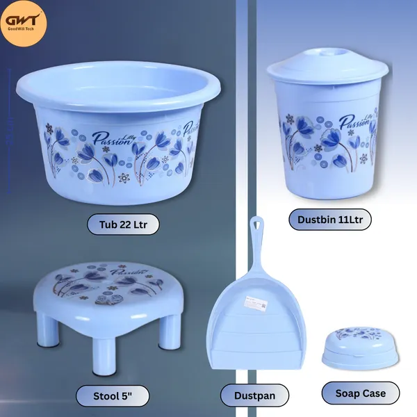 Blue_Bathroom_Set_20L/5L_Bucket,_11L_Pedal_Bin_&_Dustpan,_Patlo,_1.5L/1L_Mug,_Tub_22L_16_L_Plastic_Bucket