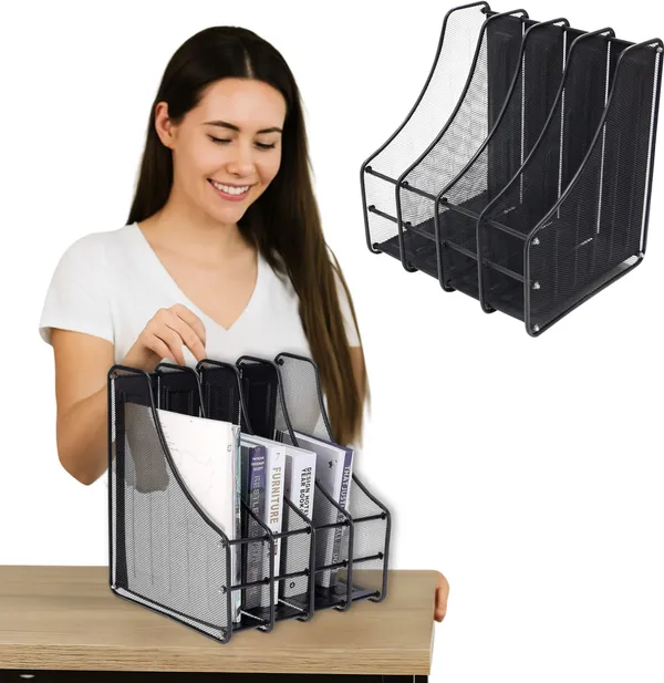 Black_4_Compartments_Metal_File_Rack,_File_Holder