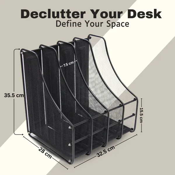 Black_4_Compartments_Metal_File_Rack,_File_Holder