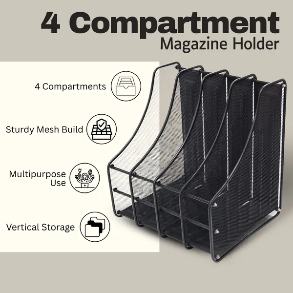 Black_4_Compartments_Metal_File_Rack,_File_Holder