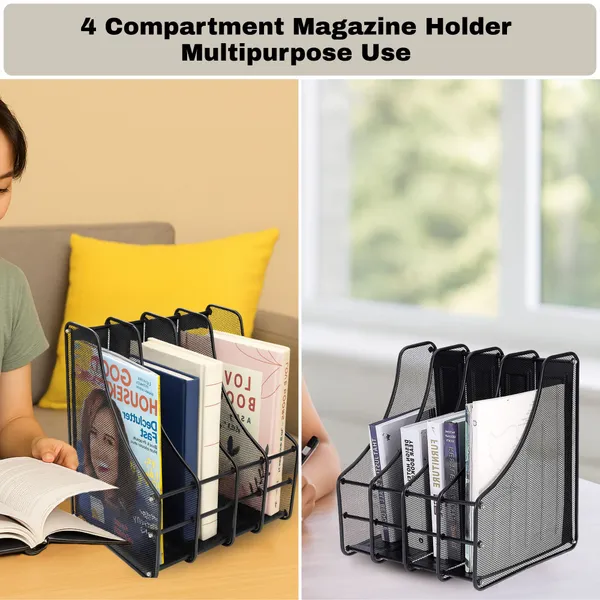 Black_4_Compartments_Metal_File_Rack,_File_Holder