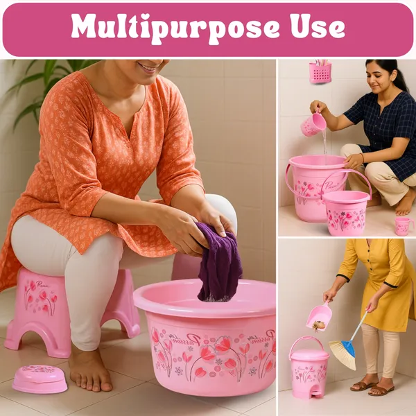 Pink_10_Piece_Bathroom_Set_Durable,_Lightweight_&_Unbreakable_Plastic_16_L_Plastic_Bucket
