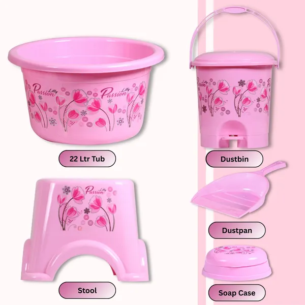 Pink_10_Piece_Bathroom_Set_Durable,_Lightweight_&_Unbreakable_Plastic_16_L_Plastic_Bucket