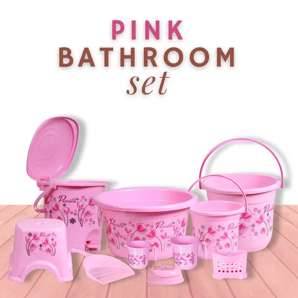 Pink_10_Piece_Bathroom_Set_Durable,_Lightweight_&_Unbreakable_Plastic_16_L_Plastic_Bucket