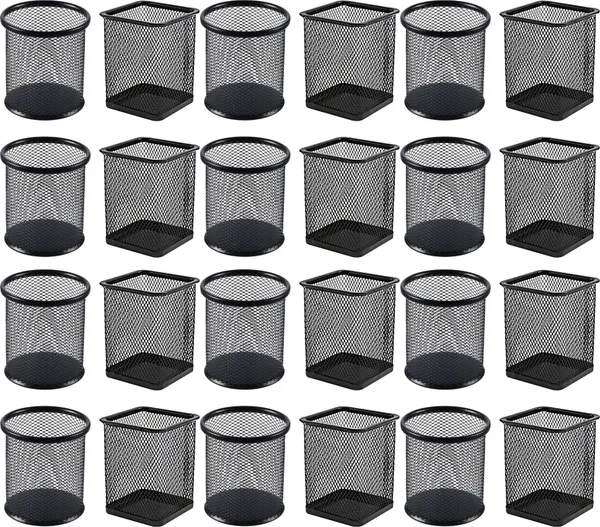 Black_12_Compartments_Metal_Mesh,_Bulk_Pack_Of_12_Pen_Stands_Round_&_Square_Organizers_For_Office,_School_&_Home