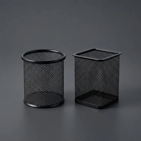 Black_12_Compartments_Metal_Mesh,_Bulk_Pack_Of_12_Pen_Stands_Round_&_Square_Organizers_For_Office,_School_&_Home