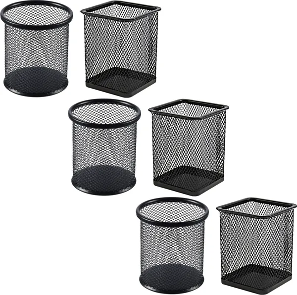 Black_3_Compartments_Metal_Mesh,_Pen_Stand_Trio_Round_&_Square_Desk_Organizer_Set_Of_3_For_Home_&_Office