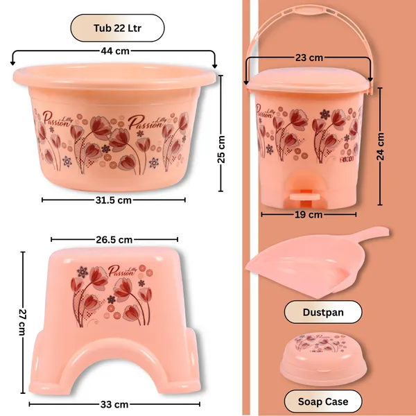 Unbreakable_10_Pcs_Bathroom_Set_Peach_Floral_Print_with_Bucket_Set,_Bath_Tub,_Dustbin,_Mug_Combo,_Soap_Holder,_Dustpan_&_Plastic_Stool