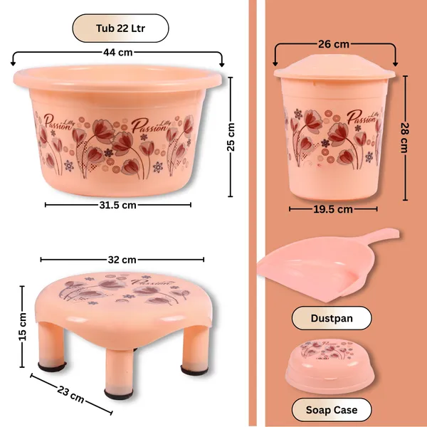 Unbreakable_10_Pcs_Bathroom_Set_Peach_Floral_Print_with_Bucket_Set,_Bath_Tub,_Dustbin,_Mug_Combo,_Soap_Holder,_Dustpan_&_Plastic_Stool