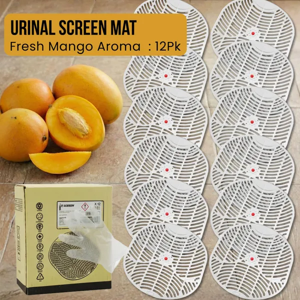 White_Plastic_Urinal_Screen_Mat_|_Long_Lasting_Toilet_Freshener_For_Washrooms_Mango_Wipe_Toilet_Cleaner_12_X_1_Wipes