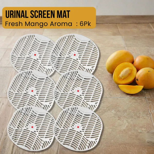 White_Bathroom_Urinal_Mat_With_Fragrance_|_Anti_Splash_Odor_Eliminator_Mango_Wipe_Toilet_Cleaner_6_X_1_Wipes