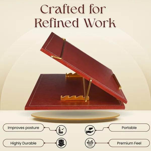 Brown_Solid_Compartments_Foldabel,_Height_Adjustable,_Comfotable_Writing_/_Sketching_/_Drawing_Table_/_Laptop_Stand_/_Table_Top_Tan_Leather_12_X_16_Inches_Polypropylene_Desk_Stand