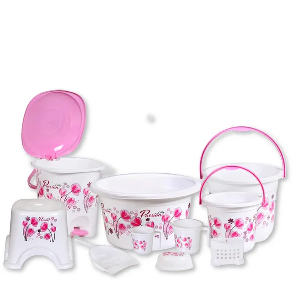 White_And_Pink_Bathroom_Set_20L/5L_Bucket,_7L_Pedal_Bin_&_Dustpan,_Patlo,_1.5L/1L_Mug,_Tub_22L_16_L_Plastic_Bucket