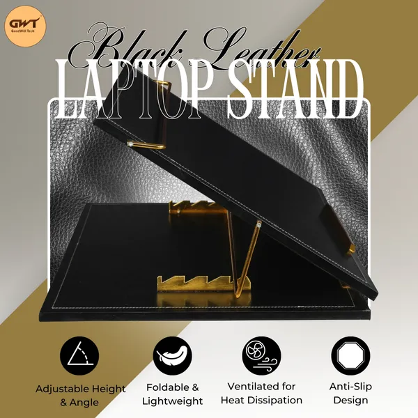 Black_Solid_Compartments_Leather_Material_Foldabel,_Height_Adjustable,_Comfotable_Writing_/_Sketching_/_Drawing_Table_/_Laptop_Stand_/_Table_Top_Black_Leather_12_X_16_Inches