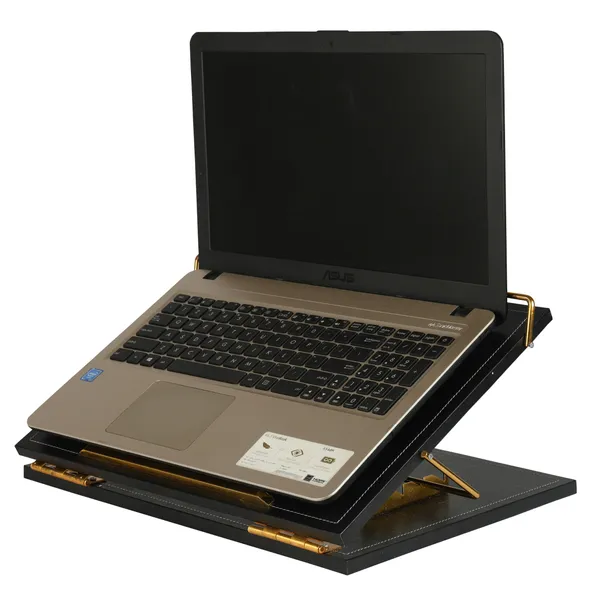Black_Solid_Compartments_Leather_Material_Foldabel,_Height_Adjustable,_Comfotable_Writing_/_Sketching_/_Drawing_Table_/_Laptop_Stand_/_Table_Top_Black_Leather_12_X_16_Inches