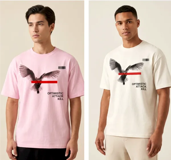 White_And_Pink_Cotton_Premium_Oversized_T-Shirt_For_Men(Pack_Of_2)