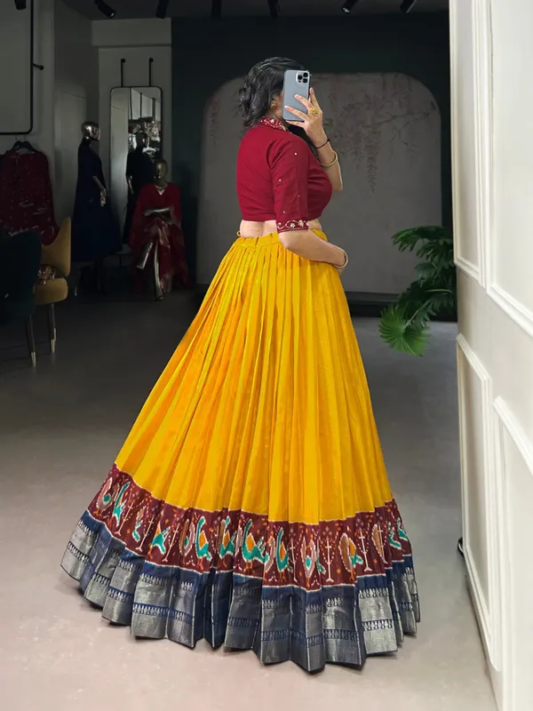 Dark_Purple_Printed_Zari_Weaving_Handwork_Stitched_Blouse_Ready_To_Wear_Lehenga_For_Women