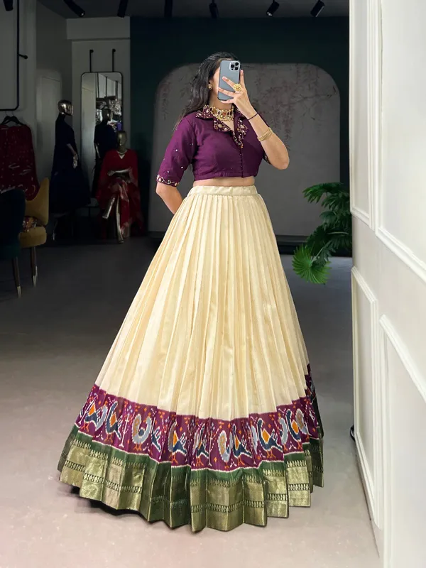 Maroon_Printed_Zari_Weaving_Handwork_Stitched_Blouse_Ready_To_Wear_Lehenga_For_Women