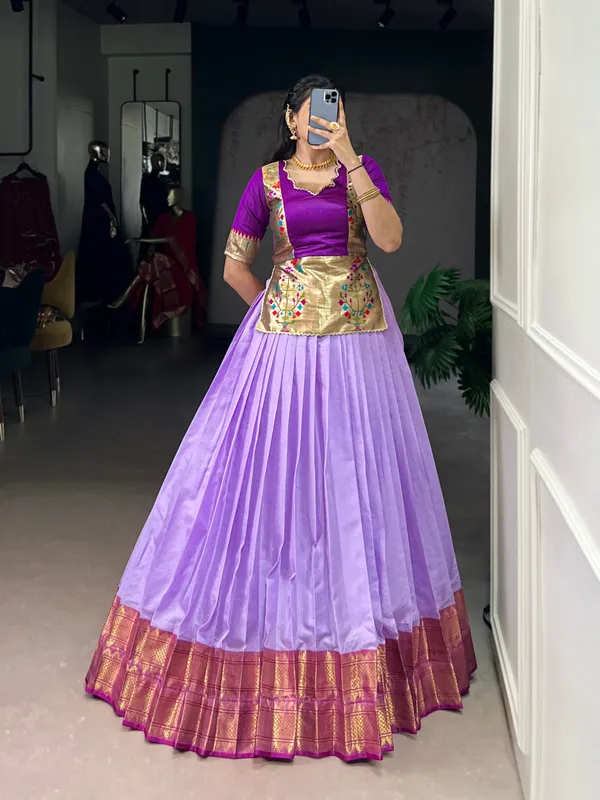 Dark_Purple_Cotton_Silk_Zari_Weaving_Jacquard_Silk_Blouse_Fully_Stitched_And_Ready_To_Wear_Lehenga_For_Women