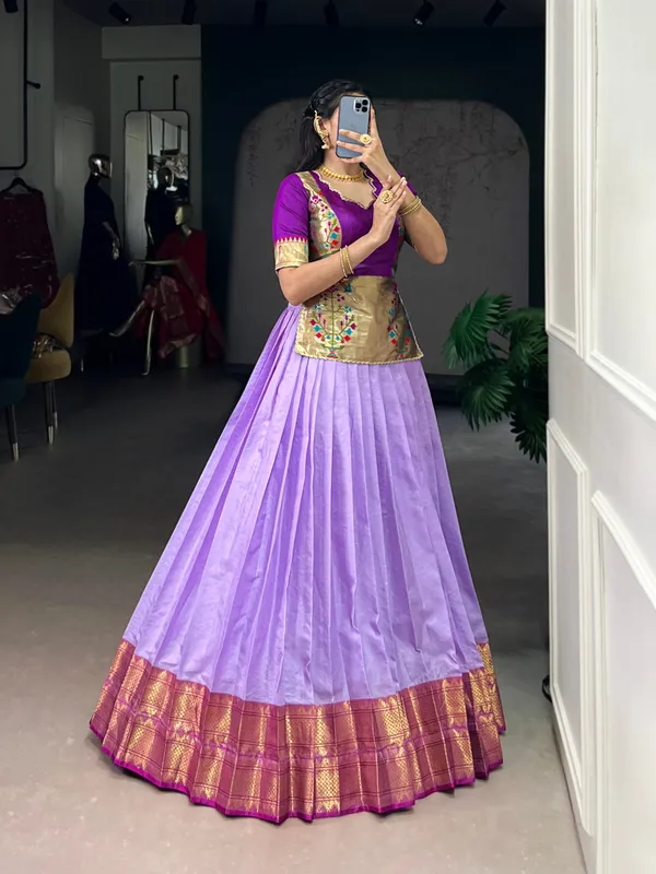 Red_Cotton_Silk_Zari_Weaving_Jacquard_Silk_Blouse_Fully_Stitched_And_Ready_To_Wear_Lehenga_For_Women