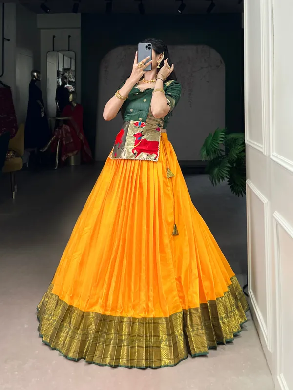 Red_Cotton_Silk_Zari_Weaving_Jacquard_Silk_Blouse_Fully_Stitched_And_Ready_To_Wear_Lehenga_For_Women