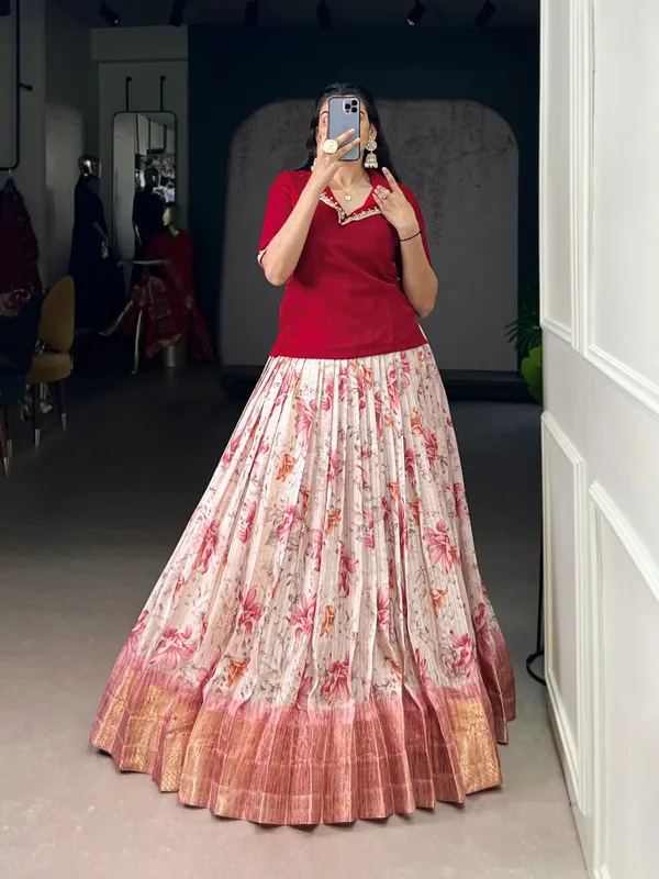 Maroon_Dola_Chex_Floral_Print_Zari_Weaving_Handwork_Banglory_Blouse_Fully_Stitched_And_Ready_To_Wear_For_Lehenga_Women