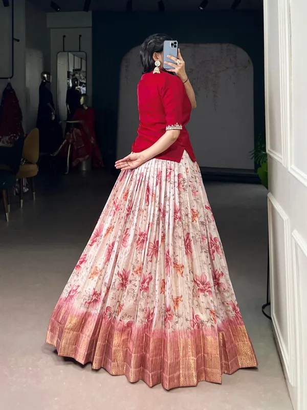 Maroon_Dola_Chex_Floral_Print_Zari_Weaving_Handwork_Banglory_Blouse_Fully_Stitched_And_Ready_To_Wear_For_Lehenga_Women