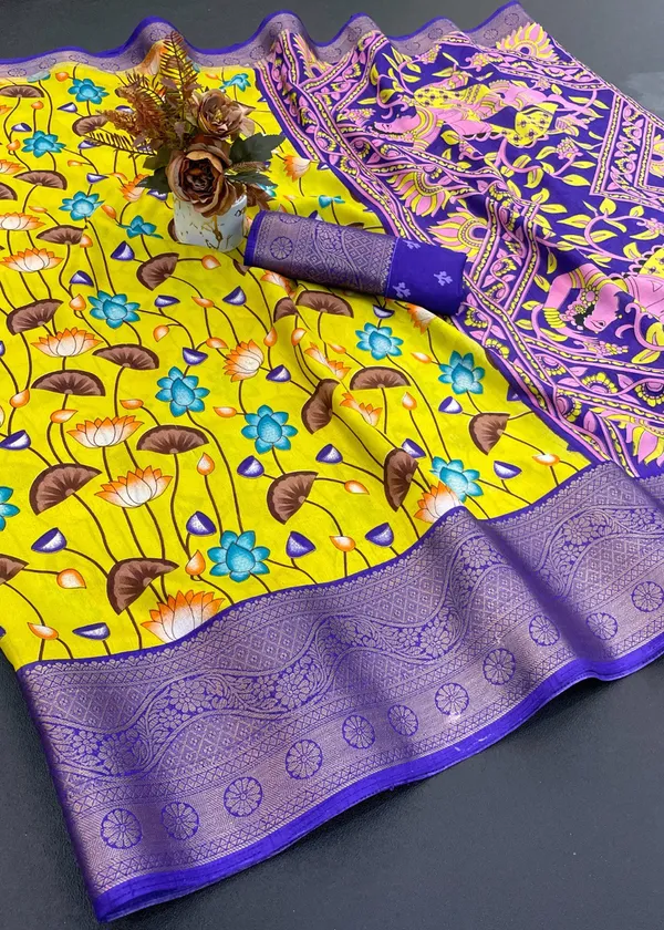 White_Designer_Freehand_Dola_Silk_Saree_For_Women