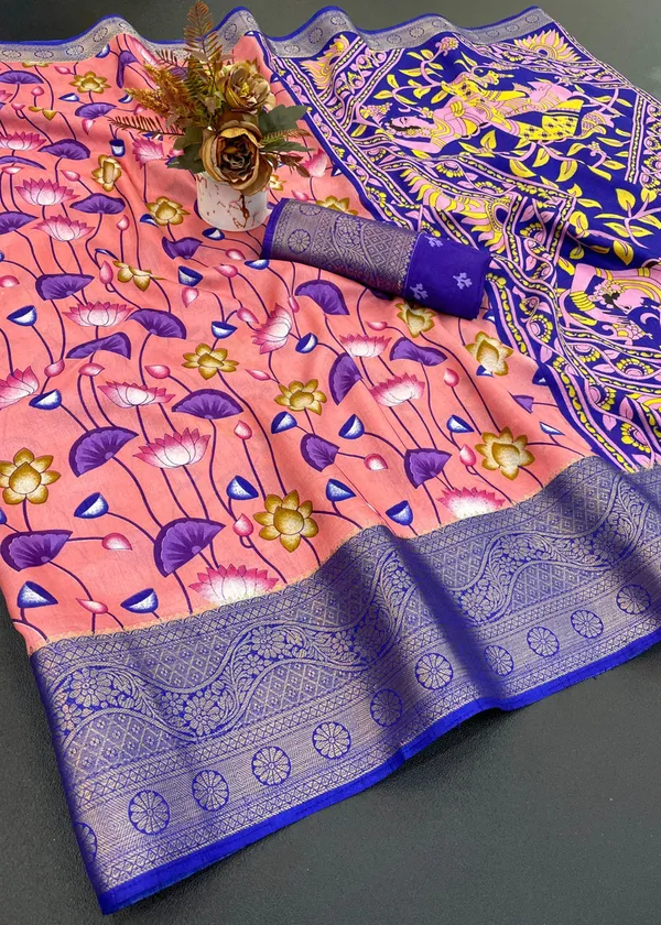 White_Designer_Freehand_Dola_Silk_Saree_For_Women