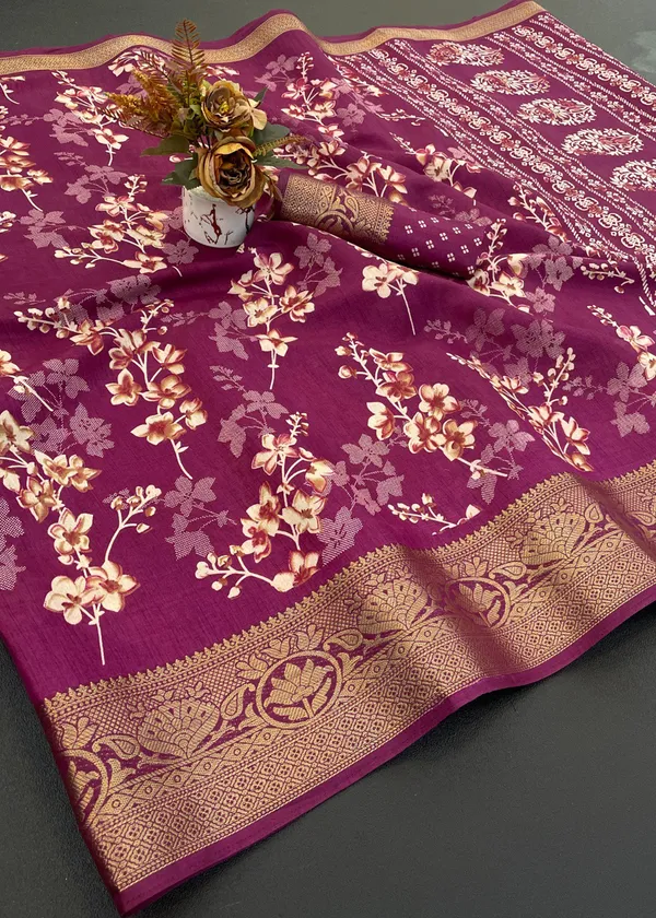 Magenta_Designer_Freehand_Dola_Silk_Saree_For_Women