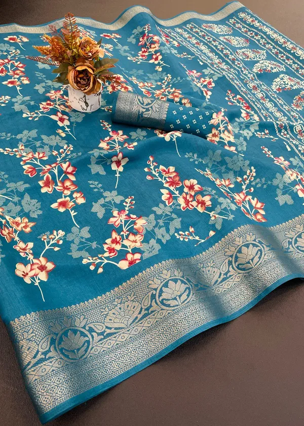 Skyblue_Designer_Freehand_Dola_Silk_Saree_For_Women