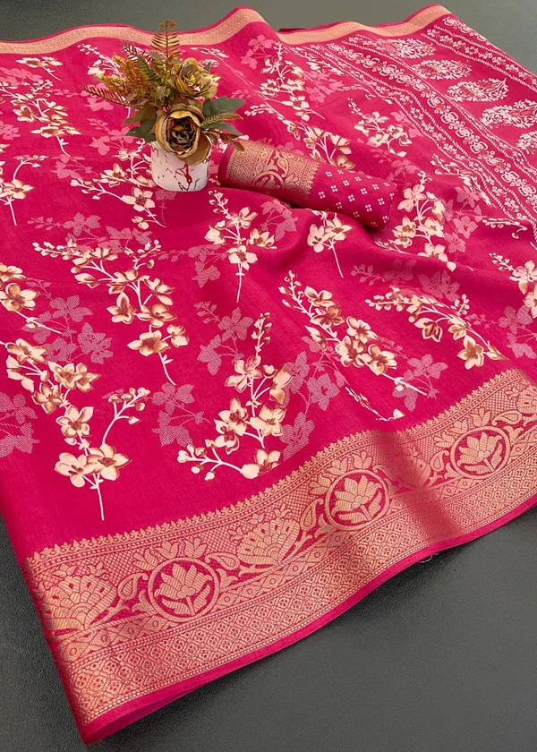 Rani_Pink_Designer_Freehand_Dola_Silk_Saree_For_Women