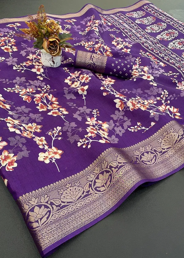 Purple_Designer_Freehand_Dola_Silk_Saree_For_Women
