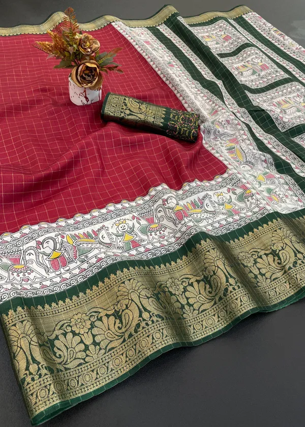 Maroon_Designer_Freehand_Dola_Silk_Saree_For_Women