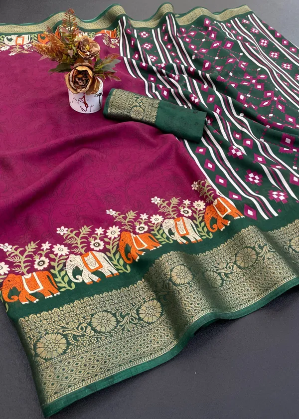 Magenta_Designer_Freehand_Dola_Jacquard_Border_Silk_Saree_For_Women