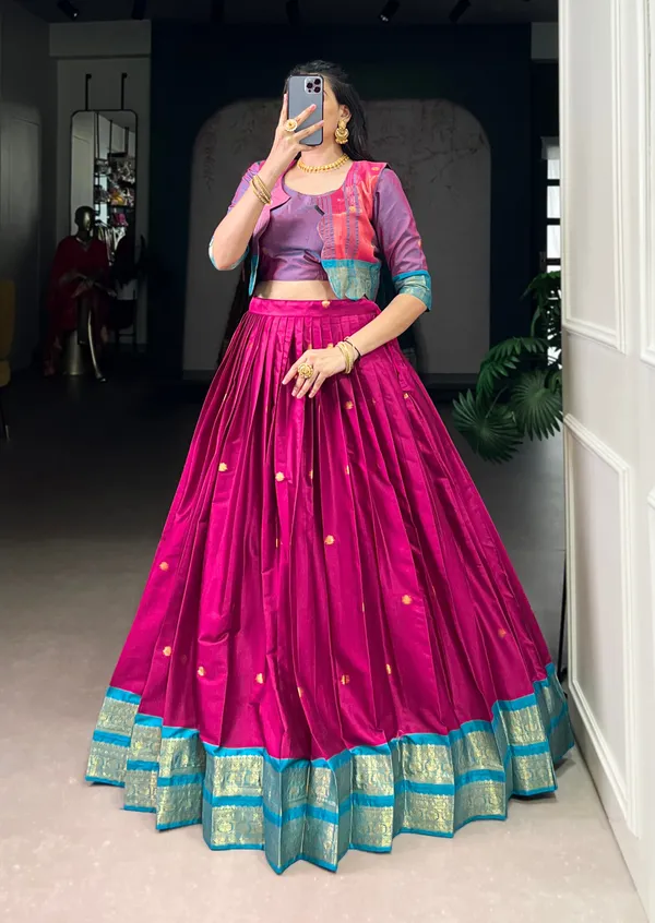 Pink_Banjaran_Zari_Weaving_Poly_Cotton_Lehenga_Set_Blouse_And_Koti_5_Meter_Flair_For_Women
