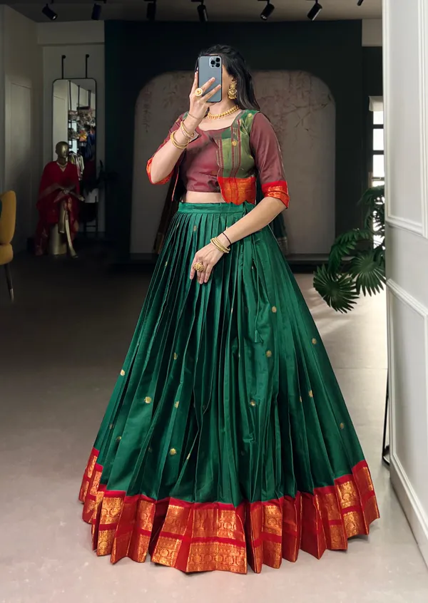 Pink_Banjaran_Zari_Weaving_Poly_Cotton_Lehenga_Set_Blouse_And_Koti_5_Meter_Flair_For_Women