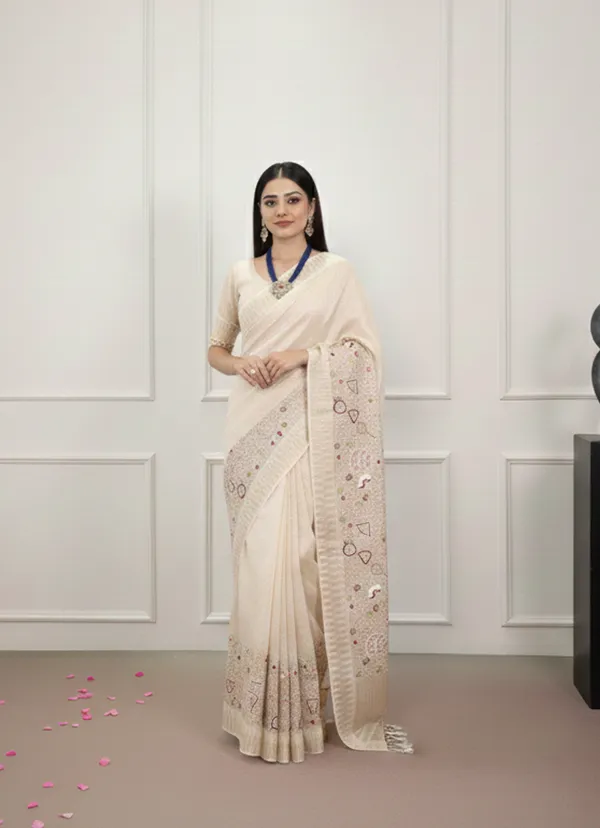 Multicolor_Elegant_Party_Wear_Zari_Border_And_Unstitched_Blouse_Saree_For_Women