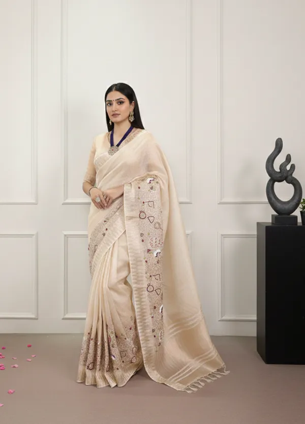 Multicolor_Elegant_Party_Wear_Zari_Border_And_Unstitched_Blouse_Saree_For_Women
