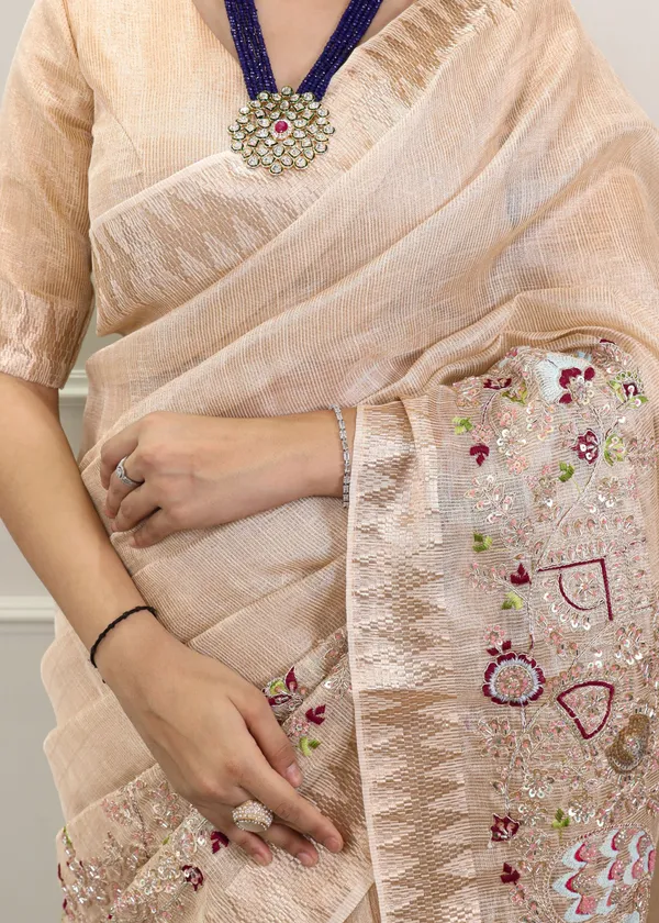 Multicolor_Elegant_Party_Wear_Zari_Border_And_Unstitched_Blouse_Saree_For_Women