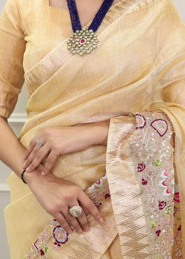 Multicolor_Elegant_Party_Wear_Zari_Border_And_Unstitched_Blouse_Saree_For_Women