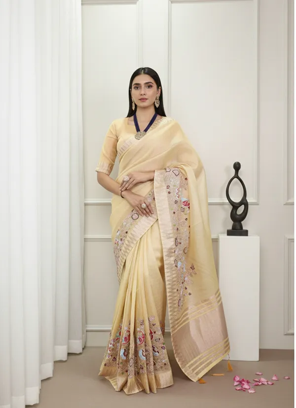 Multicolor_Elegant_Party_Wear_Zari_Border_And_Unstitched_Blouse_Saree_For_Women