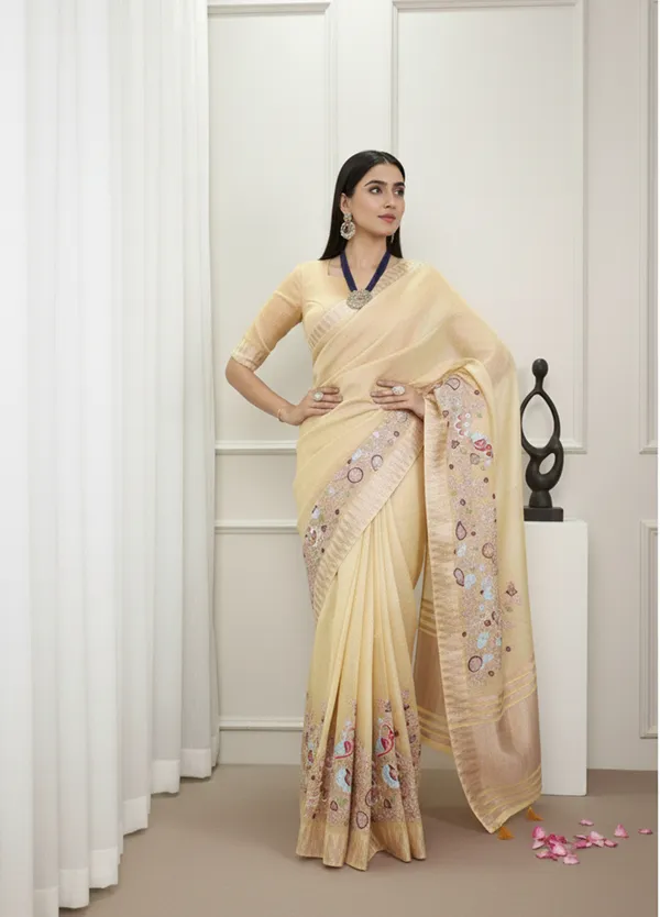 Multicolor_Elegant_Party_Wear_Zari_Border_And_Unstitched_Blouse_Saree_For_Women