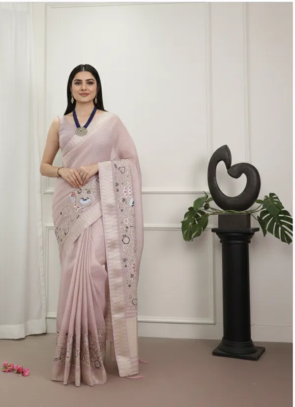 Multicolor_Elegant_Party_Wear_Zari_Border_And_Unstitched_Blouse_Saree_For_Women