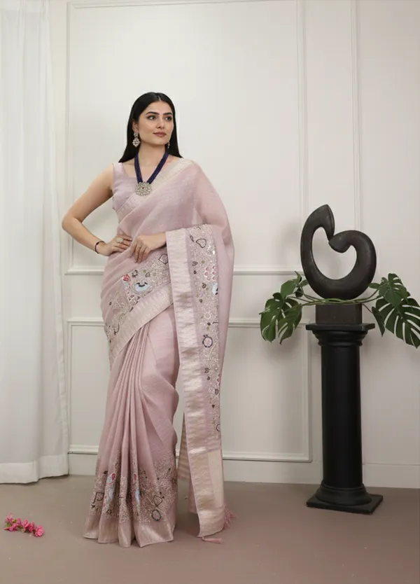 Multicolor_Elegant_Party_Wear_Zari_Border_And_Unstitched_Blouse_Saree_For_Women