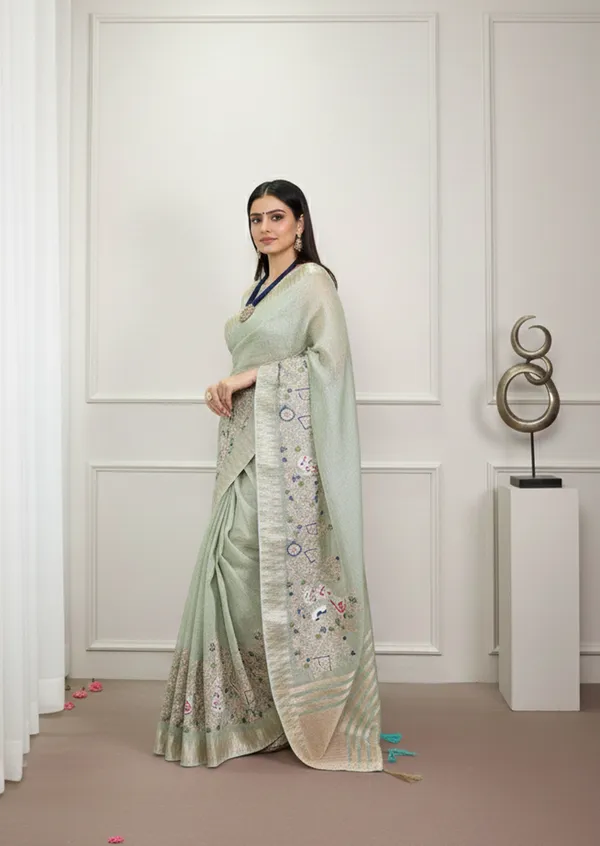 Multicolor_Elegant_Zari_Border_And_Unstitched_Blouse_Party_Wear_Saree_For_Women
