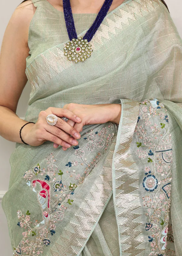 Multicolor_Elegant_Zari_Border_And_Unstitched_Blouse_Party_Wear_Saree_For_Women