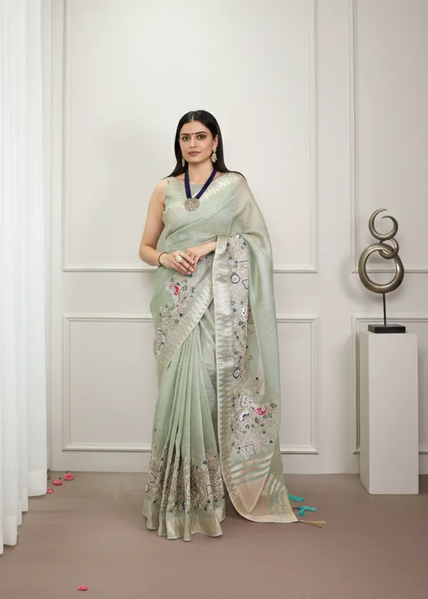 Multicolor_Elegant_Zari_Border_And_Unstitched_Blouse_Party_Wear_Saree_For_Women